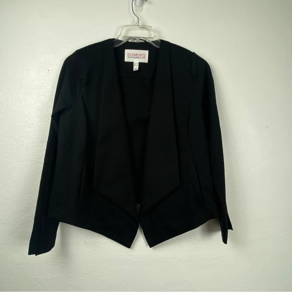Isaac Mizrahi Live Elements Womens Size Med Stretch Knit Open Front Jacket Blk